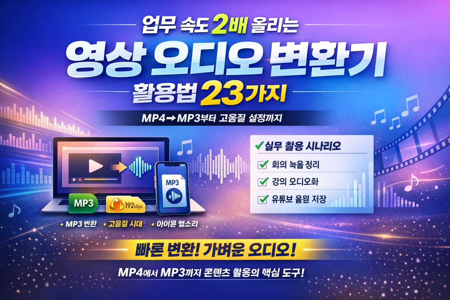 업무 속도 2배 올리는 영상 오디오 변환기 활용법 23가지 (MP4→MP3부터 고음질 설정까지)