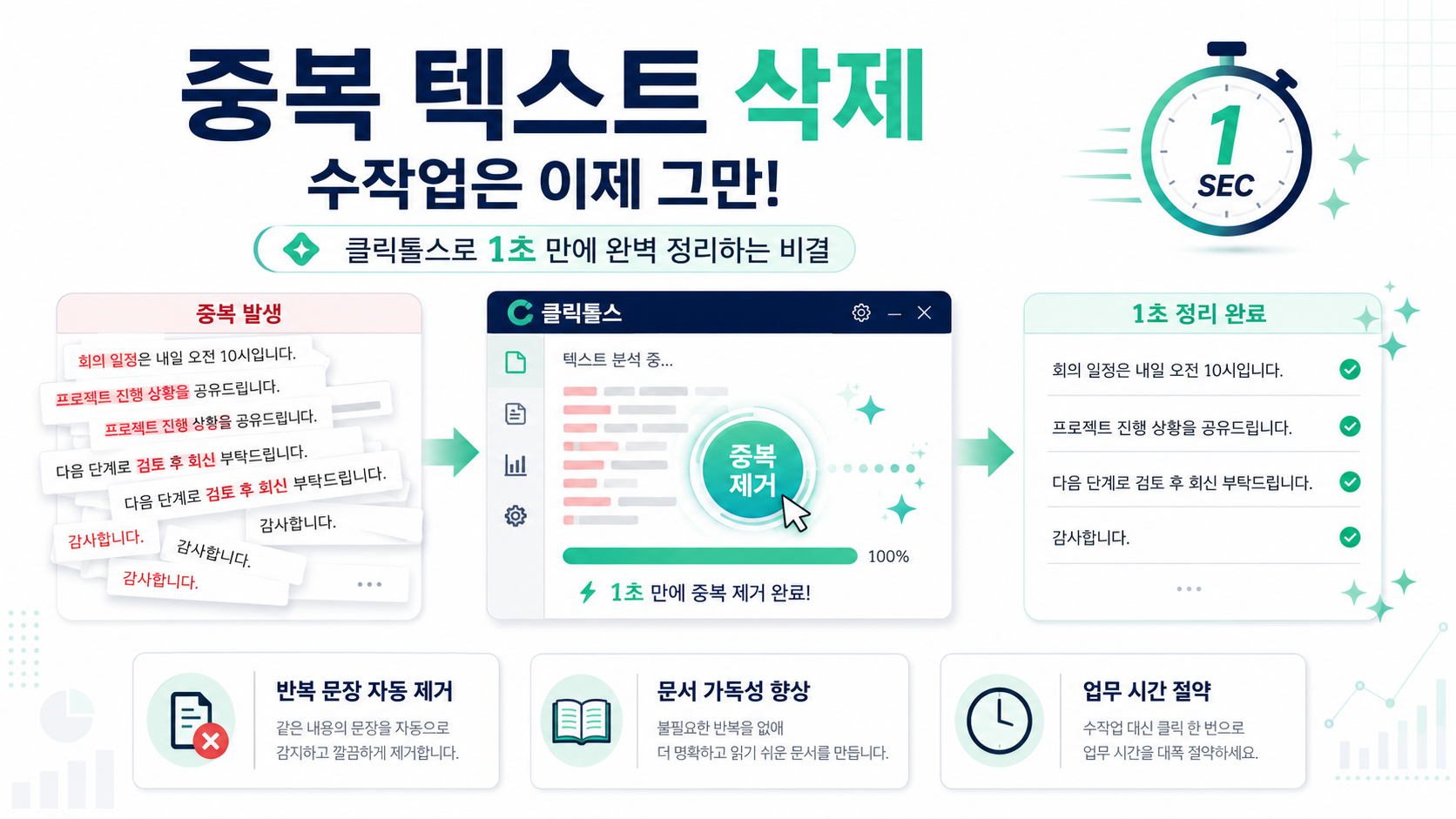 클릭툴스에서 중복 텍스트를 제거하여 깔끔하게 정리된 문서