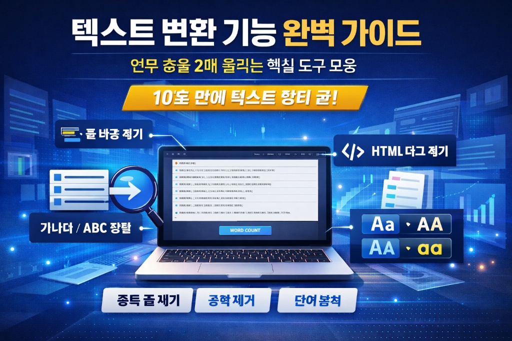 텍스트 변환과 정리를 통해 업무 효율을 높이는 스마트 도구 모음 디자인 이미지